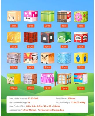 Magnetic Blocks, 100-Piece Magnet Block Building Set for Kids Ages 3