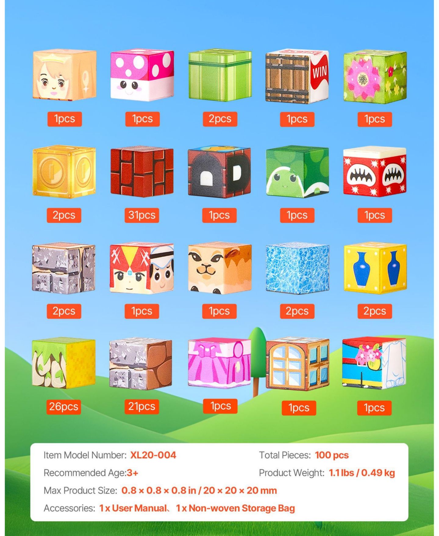 Детский конструктор Mecale Stem Magnetic Blocks 100-Piece Building Set, Ages 3+, цвет: Жёлтый — фото 7