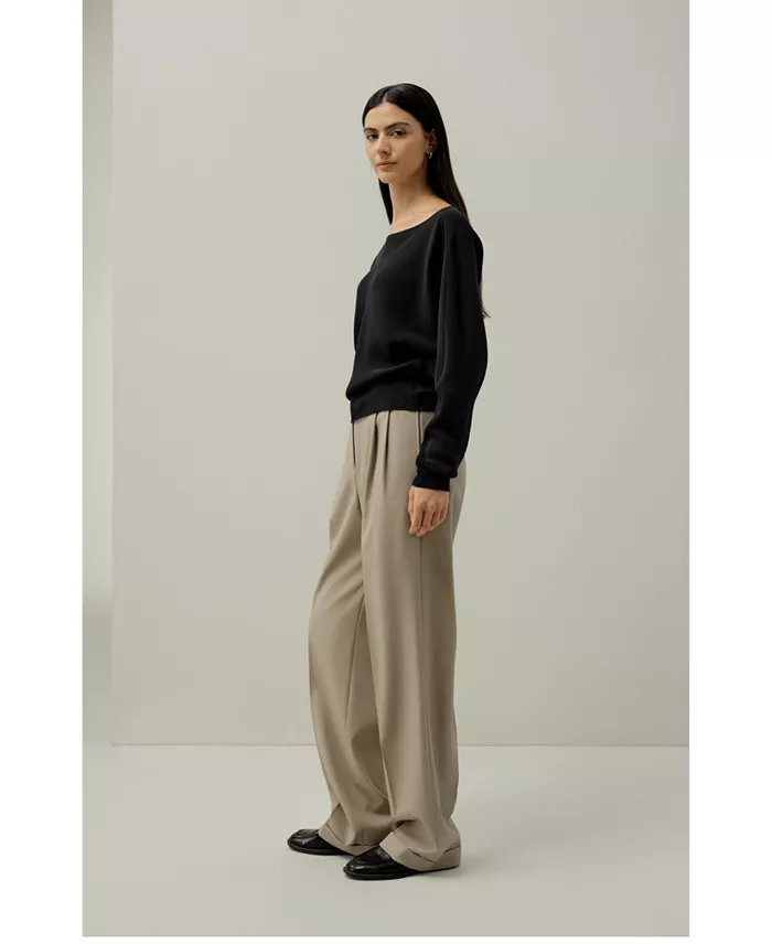 Women's Long Sleeve Gathered Silk Top - thumbnail 7