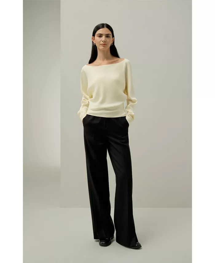 Women's Long Sleeve Gathered Silk Top - thumbnail 5