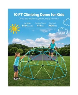 Climbing Dome, 10FT Geometric Dome Climber with Swing & Hammock