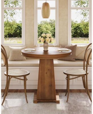 Solid Wood Round Dining Table, Small Kitchen Table for 2, Modern Farmhouse Dinner Table