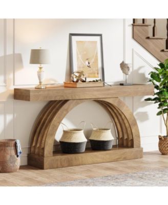Entryway Table, 2-Tier Sofa Table Behind the Couch, Farmhouse Narrow Unique Arched Console Table