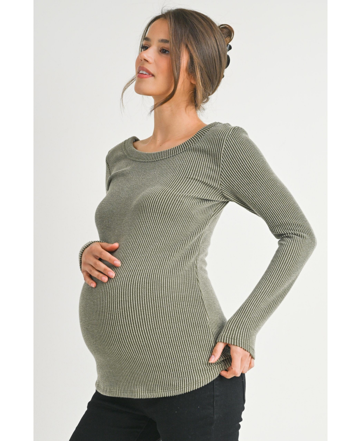 Hello Miz Maternity Scoop Neck Long Sleeve Ribbed Top