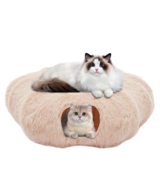 Beige Cat Tunnel with Cat Bed