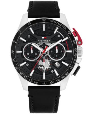 Men's Chronograph Black Leather Strap Watch, 44mm