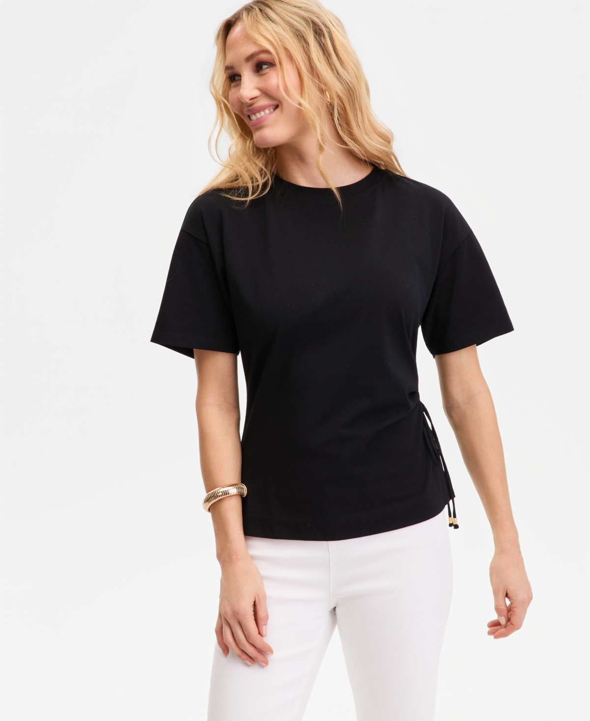 I.n.c. International Concepts Women's Short Sleeve Side Tie T-Shirt, Macy's Exclusive