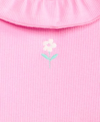 Baby Girls' Daisy-Embroidered Ribbed Dress