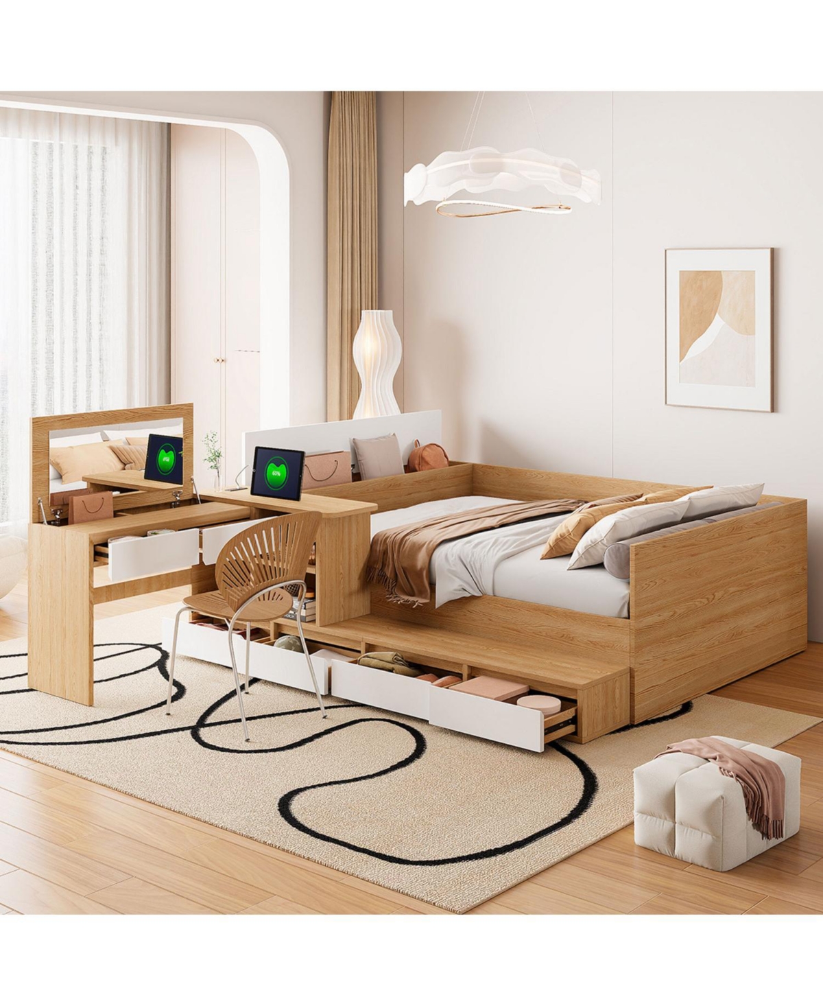 Streamdale Furniture Full Wooden Platform Bed with 6 Drawers, Shelves and Dressing Table
