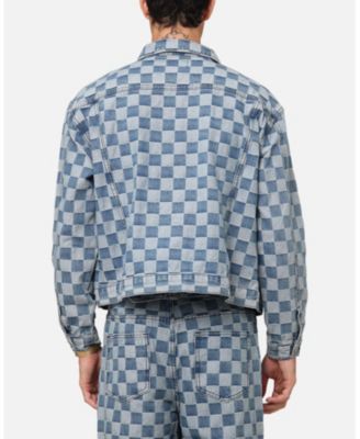Men's Checker Board Trucker Jacket Blue