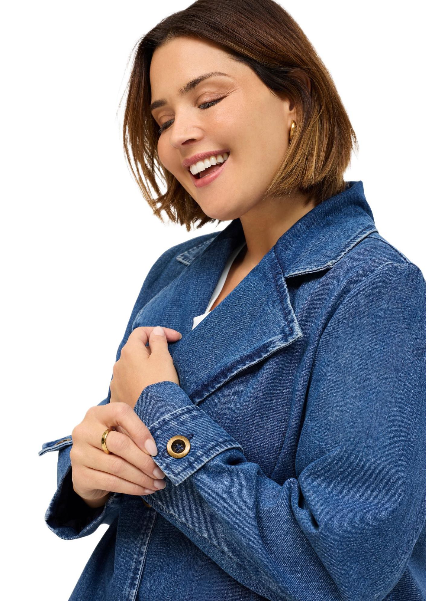 Женская куртка ellos Button Front Denim A-line, цвет: Стоунвош — фото 3
