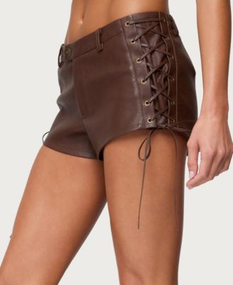 Women's Kariss Lace Up Faux Leather Micro Shorts