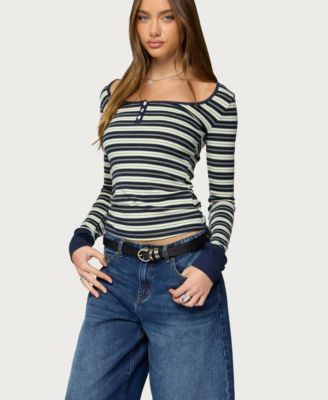 Women's Jaida Striped Henley Top