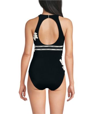 Women's Tugless High Neck Portrait Back One Piece Swimsuit