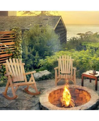 Outsunny Outdoor Wooden Rocking Chair Single Person Rustic Adirondack Rocker with Slatted Seat Natural