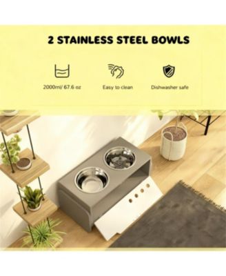 24.6 in. Wide 3 Height Adjustable Raised Dog Bowls in Grey