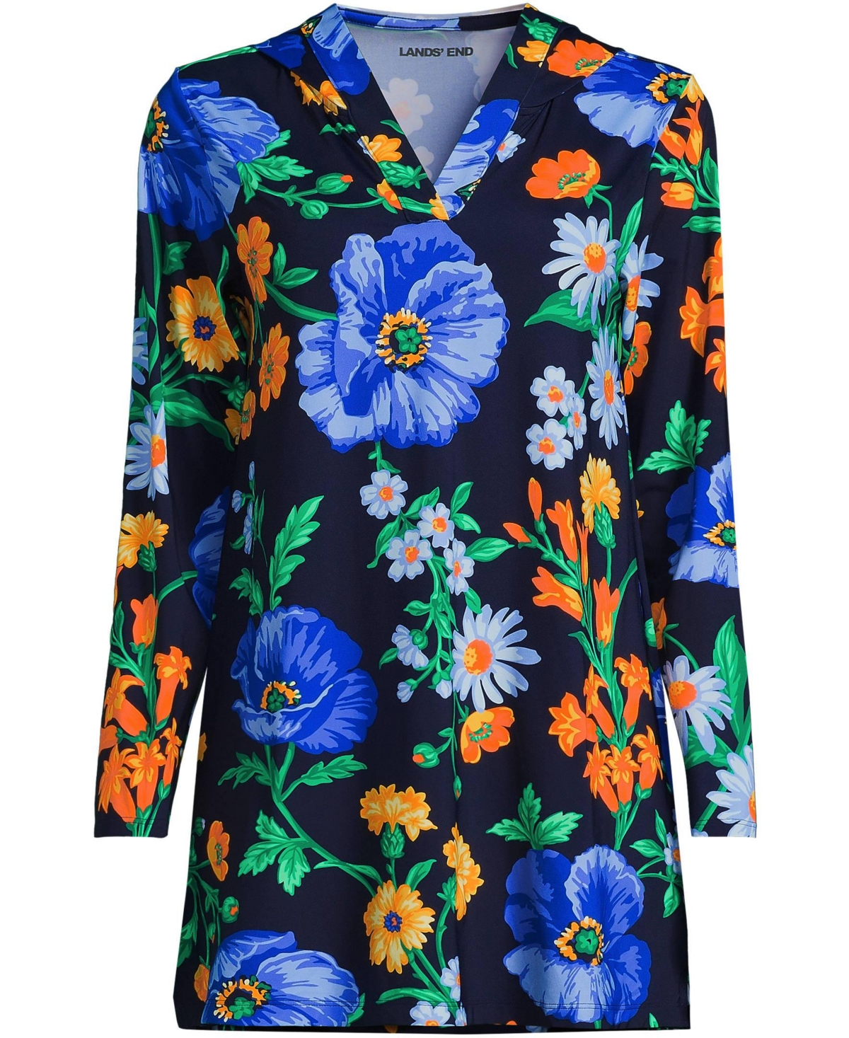 Lands' End Plus SunShade Upf 50 Hooded Mini Swim Cover-Up Dress