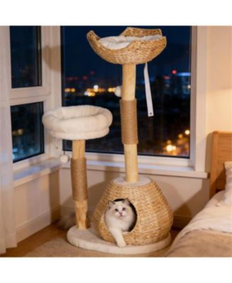 40.6'' Cat Tree with Wooden Cat Scratching Posts in Wood