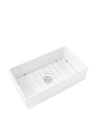 33x18x10inch White Porcelain Ceramic Undermount Single Bowl Apron Front Farmhouse Kitchen Sink with Stainless Steel Accessories