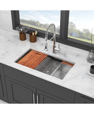 33inch Undermount Kitchen Sink 16G T304 Stainless Steel Z Shaped Ledge Workstation 33x19x10inch with Full Accessories