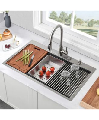 33x22x10 Inch Drop In Workstation Kitchen Sink 16 Gauge SUS304 Stainless Steel Single Bowl R10 Radius With 5 Accessories