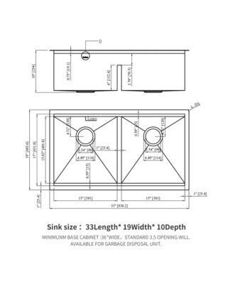 33x19x10inch Double Bowl Undermount Kitchen Sink Stainless Steel 16 Gauge 10 Deep Basins