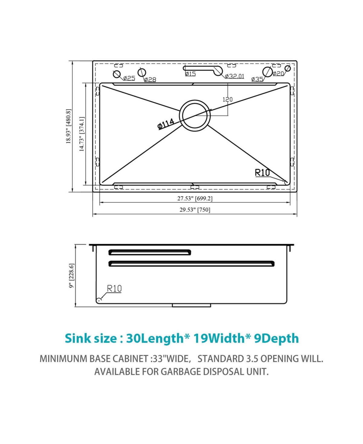 flynama 30x19x9inch Multifunction Single Bowl 16 Gauge T304 Stainless Steel Ledge Workstation Smart Top Mount Waterfall Kitchen Sink