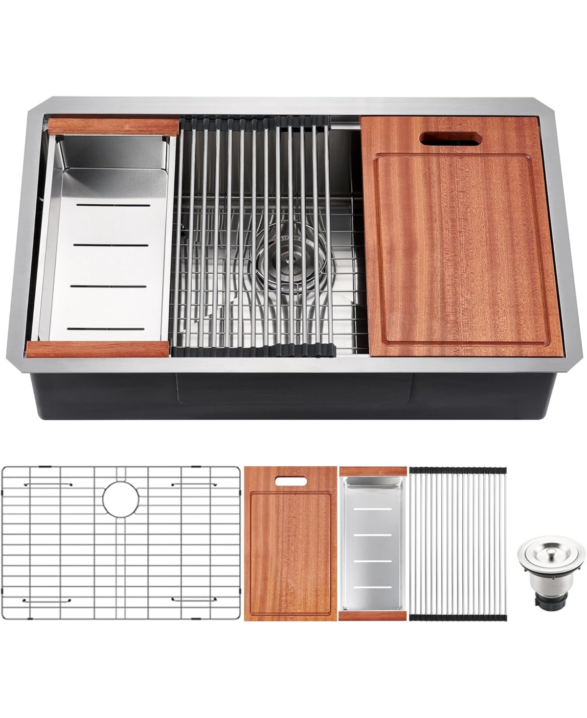 flynama 32x18inch Undermount Workstation Kitchen Sink Stainless Steel Single Bowl 18 Gauge