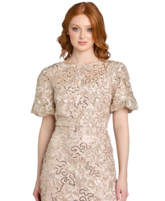 Petite Long Ribbon Soutache Lace and Sequin Ball Gown