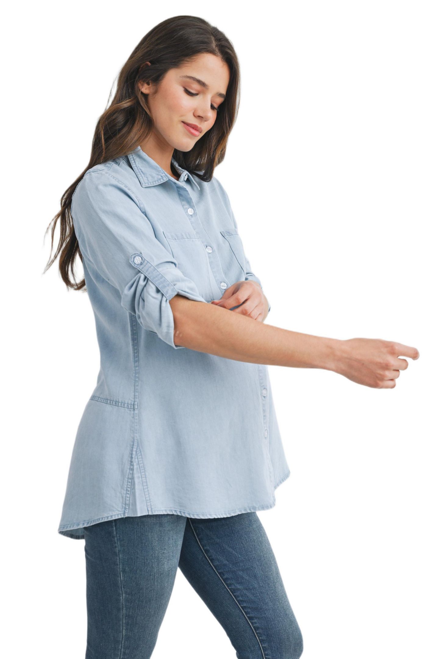 Женская рубашка Hello Miz Maternity Button Down Long Sleeve Nursing, цвет: Джинсовый — фото 2