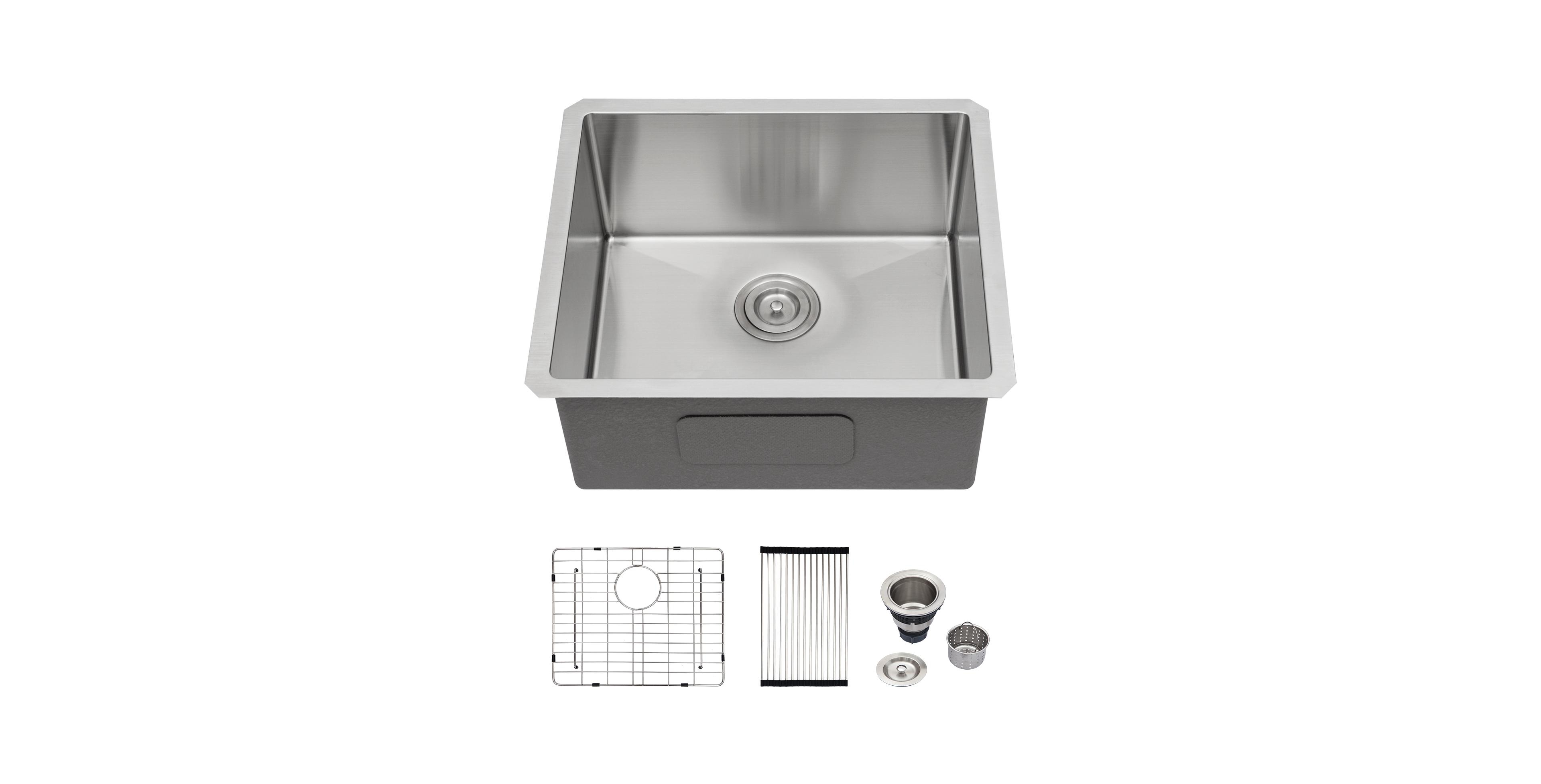 flynama 21x18x9inch Undermount Kitchen Sink 16 Gauge Stainless Steel Deep Single Bowl with Grid