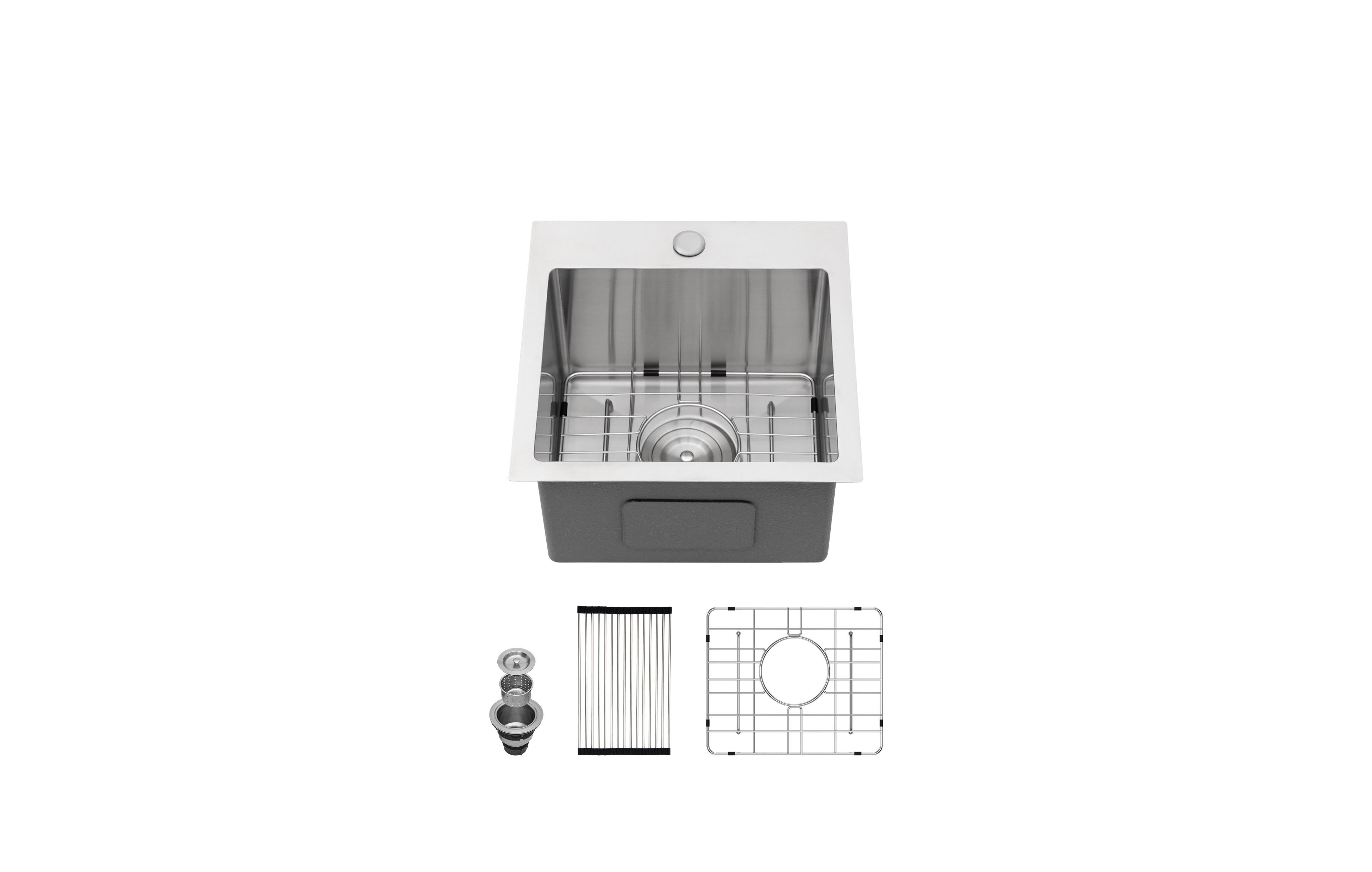 flynama 15x15x9inch Drop In Bar Sink Stainless Steel 16 Gauge Single Bowl Topmount Kitchen