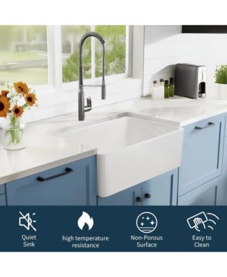 24x16inch White Fireclay Farmhouse Sink Apron Front Porcelain Ceramic Single Basin