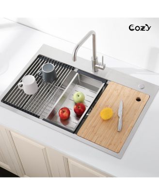 30inch Overmount Single Bowl Brushed 304 Stainless Steel Handmade Sink SS BR 08 with Cutting Board Colander Grid