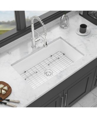 huluwat 32x19x10inch White Fireclay Kitchen Sink Undermount Single Bowl Dual Mount Deep Basin