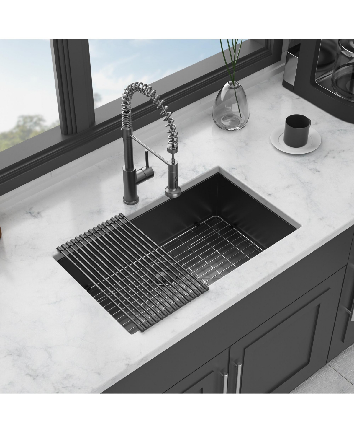 flynama 30x18x9inch Gunmetal Black Kitchen Sink Undermount Single Bowl Stainless Steel 16 Gauge