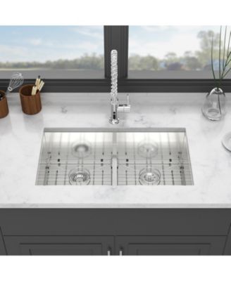 30inch Undermount Double Bowl Kitchen Sink 16G T304 Stainless Steel 50 and 50 Split 30x19x10inch 10inch Deep Sink with Full Accessories