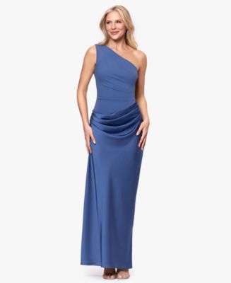 knee length dresses for ladies Betsy & Adam Petite Off-The-Shoulder A-Line Long Dress - Sage Ivory