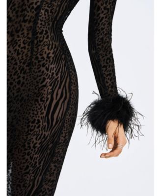 Women's Patricia Black Leopard Burnout Velvet Mesh Backless Maxi Dress