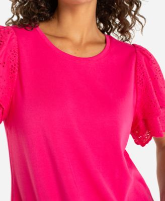 Petite Crew Neck Knit-To-Woven Top