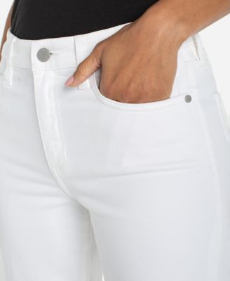 Women's Kennedy Mid Rise Crop Straight Imitation Pearl Trim Jeans