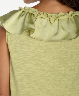 Women's Ruffle Front V-Neck Woven Top