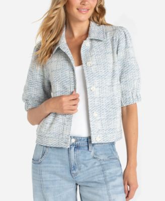 Women's Collared Short Puff Sleeve Jacket