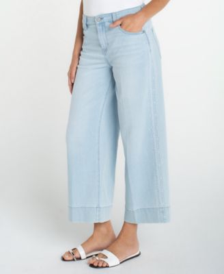 Women's Mid Rise Embroidered Stride Crop Wide Leg Jeans