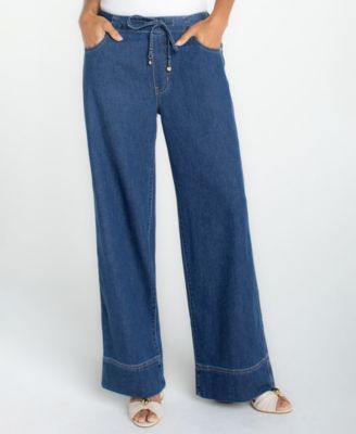 Women's Mid Rise Tie Waist Wide Leg Pants