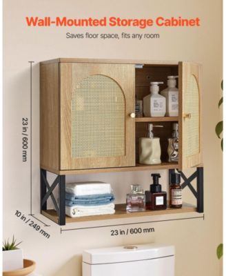 Wall Cabinet, 2 Doors, Adjustable Shelf, Over-Toilet Storage w/ Open Shelves