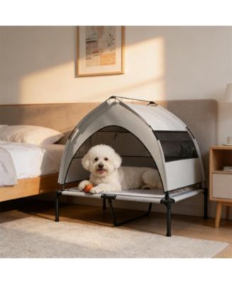 Elevated Portable Dog Cot with Pad in Light Grey