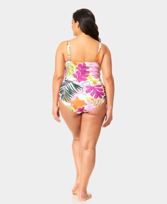 Plus Size V-Neck Drape Front Hidden Underwired One-Piece Swimsuit