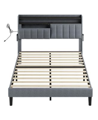 One Pack King Size LED Storage Headboard & 4 Drawers & Charging Station Bed Frame