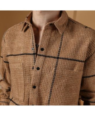 Men's Ash Brown Graph-Check Waffle Overshirt